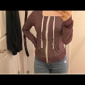 Maroon stripped zip up